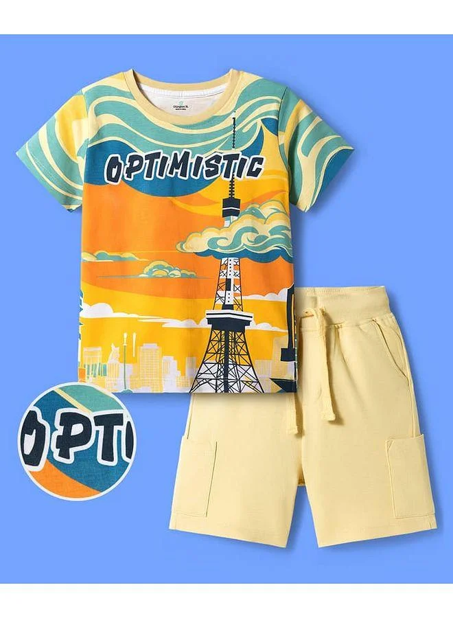 Ollington St. Ollington St. Cotton Knit Tower Printed Half Sleeves T-Shirt & Shorts Set - Multicolor