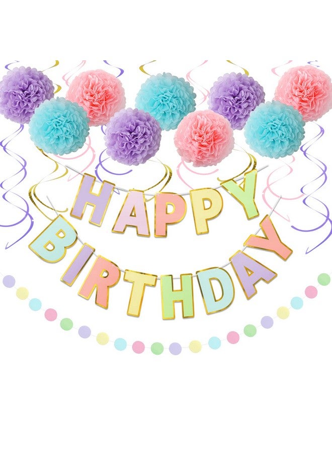Litaus Macaron Birthday Decorations - Pack Of 20 | Happy Birthday Banner, Tissue Paper, Swirls, Garland | Birthday Decorations For Women | Birthday Party Decorations | Happy Birthday Decorations - Image 1