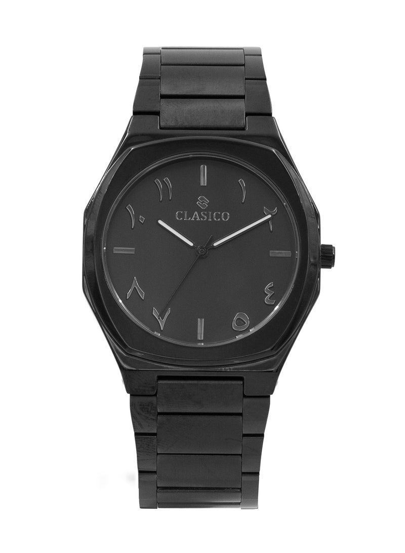 Clasico ساعة فخر للرجال بقرص عربي فاخر 40 مم - باللون الأسود، حركة كوارتز، ظهر من الفولاذ المقاوم للصدأ - Image 1