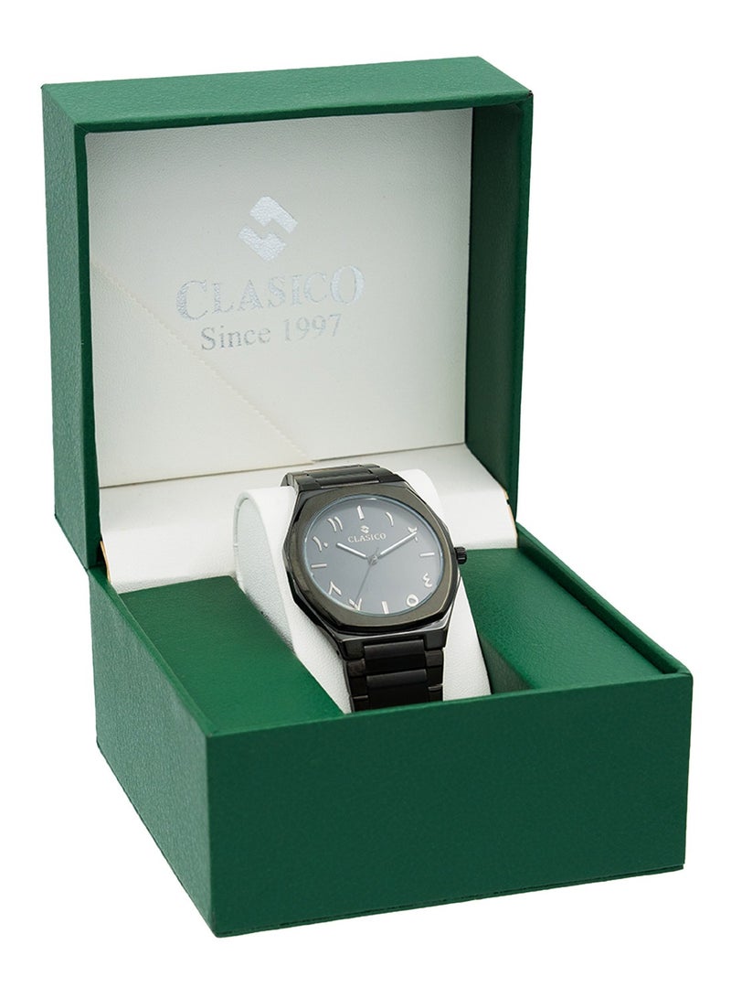 Clasico ساعة فخر للرجال بقرص عربي فاخر 40 مم - باللون الأسود، حركة كوارتز، ظهر من الفولاذ المقاوم للصدأ - Image 5