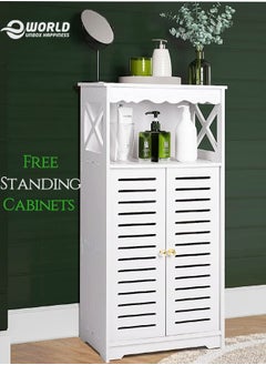 Eworld Free Standing Bathroom Furniture Cabinets with Two Doors and open shelf Suitable for Livingroom and Bedroom  - Image 1