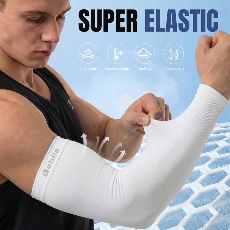 Bebila Arm Sleeves for Men Women, UV Sun Protection Sports Cooling Sleeves for Volleyball Football Basketball Golf (Black+dark Gray+light Gray+white, Medium) - Image 2