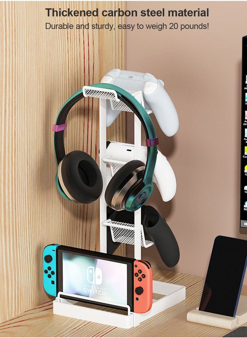 فلاش هوك - حامل عرض حامل وحدات التحكم من 3 طبقات لوحدات تحكم PS4 / PS5 / Switch Pro / Xbox / سماعات الرأس / وحدات التحكم / الهواتف المحمولة اللوحي أبيض - Image 1