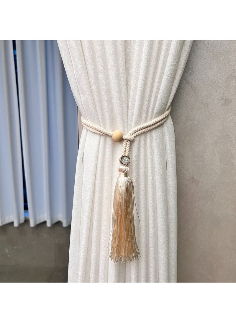 2 قطعة ستارة خشبية من الخرز الخشبي للستائر، مشبك ستارة شرابة، ستارة ستائر بدون ثقب مزخرفة لتزيين نوافذ غرفة النوم