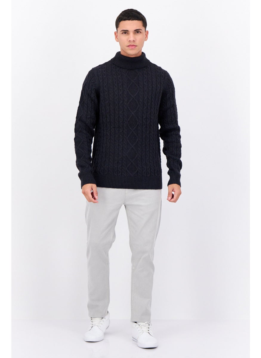 French Connection Men Turtle Neck Long Sleeves Cable Knit Sweater, Navy  - Image 4