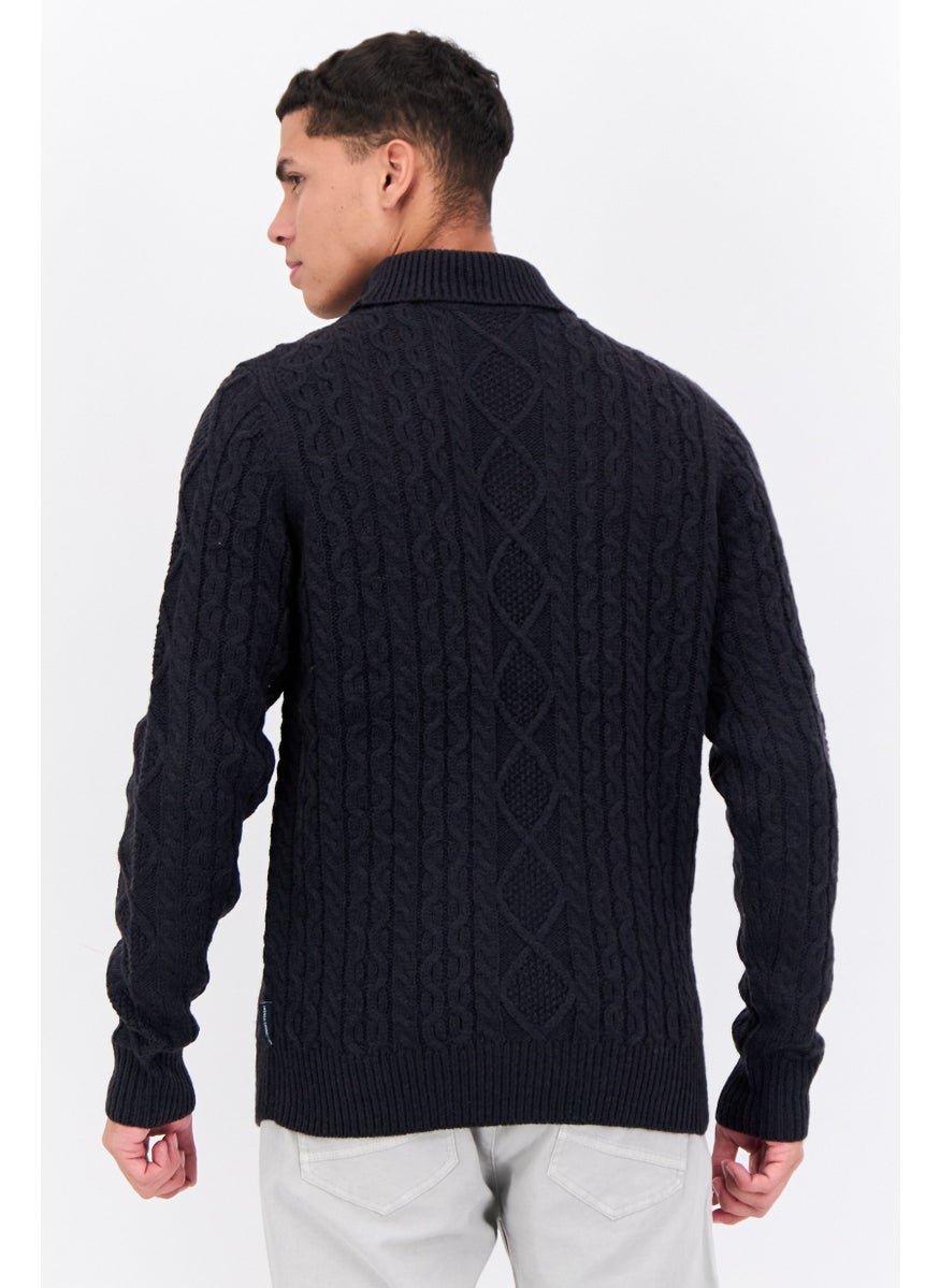 French Connection Men Turtle Neck Long Sleeves Cable Knit Sweater, Navy  - Image 3