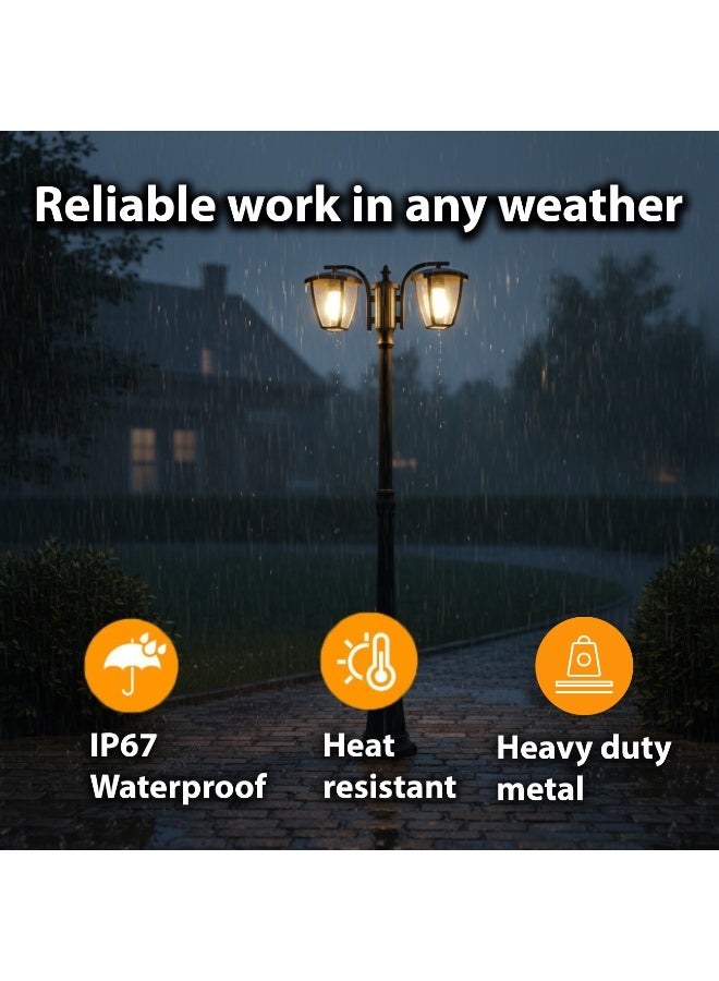 ALFRIDAY Outdoor Double-Head Street/Post Lamp — Classic Black (IP67, E27) - Image 4