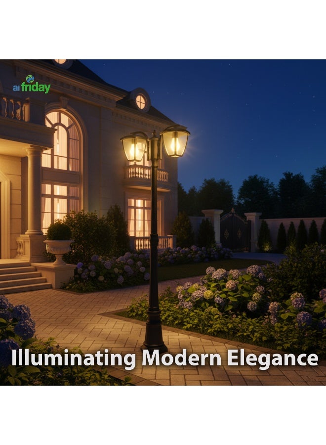 ALFRIDAY Outdoor Double-Head Street/Post Lamp — Classic Black (IP67, E27) - Image 2