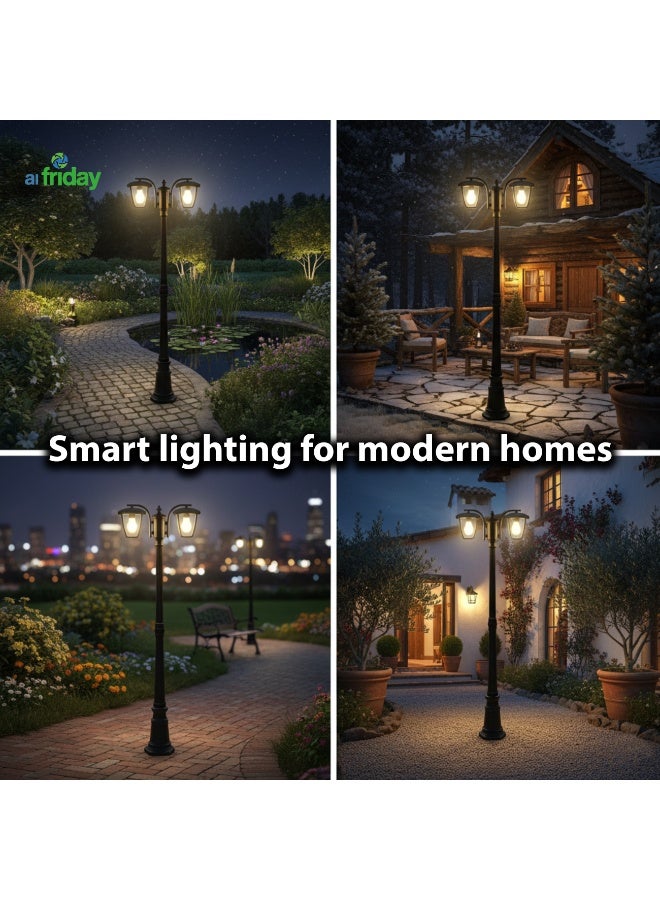 ALFRIDAY Outdoor Double-Head Street/Post Lamp — Classic Black (IP67, E27) - Image 3