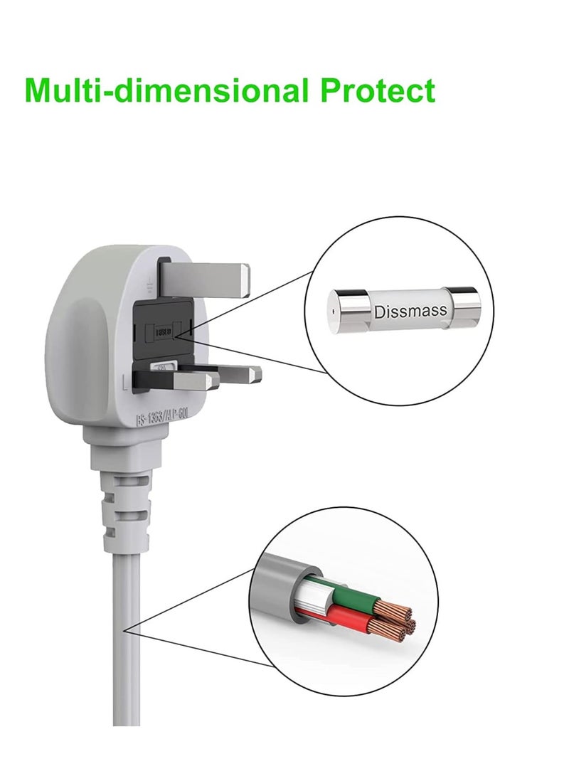 سلك تمديد الطاقة شريط طاقة بطول 5 متر يحتوي على 2USB 1PD نوع C ومقبس طاقة 3UK، وصلة تمديد شديدة التحمل 13 امبير للحماية من اندفاع التيار مع مصراع امان للمنزل والمكتب (5M-3PW-2USB-1PD)  - Image 4