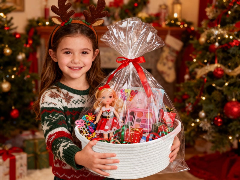 Yeeeasy Small Woven Basket with Gift Bags and Ribbons Cute Baskets for Gifts Empty 12"x8"x5" Small Rope Toy Basket for Babies White Baskets for Storage - Image 3
