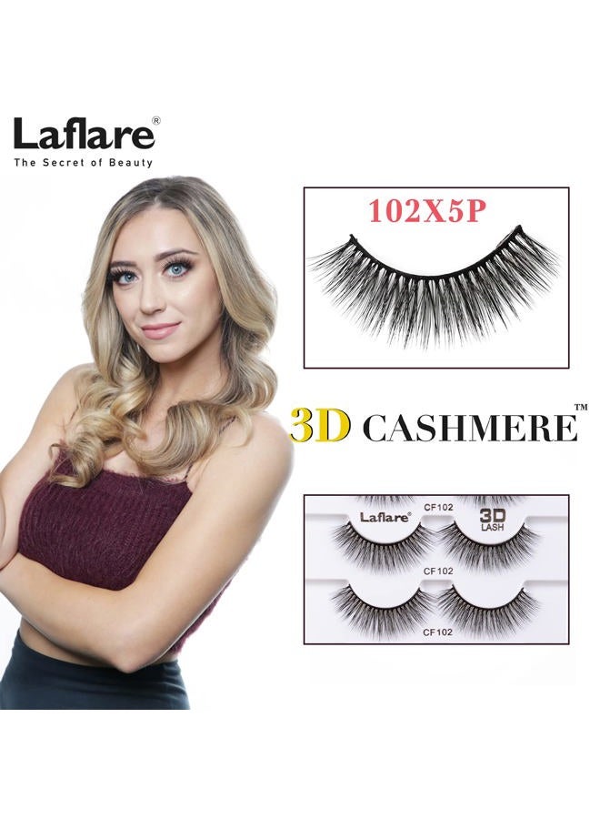 Laflare رموش 5 أزواج عيون قطة خفيفة الوزن طبيعية 3D كشمير ناعمة طويلة تمديد رموش حزمة مصنوعة يدويًا فاخرة الحجم رموش مزيفة رقيقة (CF102) - Image 2