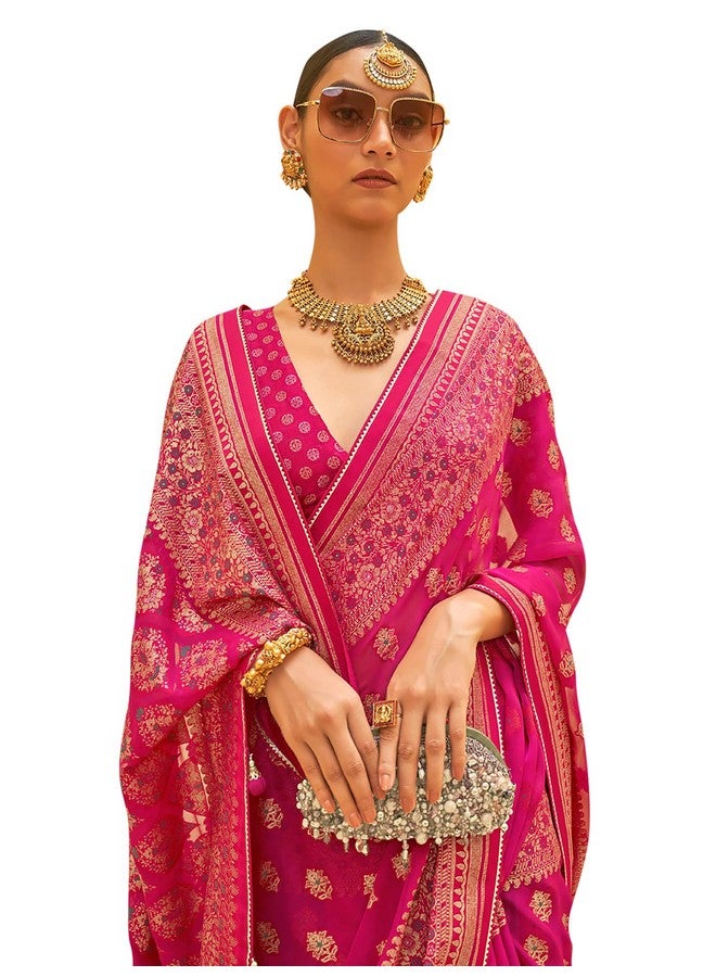 saree mall SAREE MALL Women's Woven Design Organza Saree With Unstitched Regular Fit Blouse Piece,Pink - Image 1