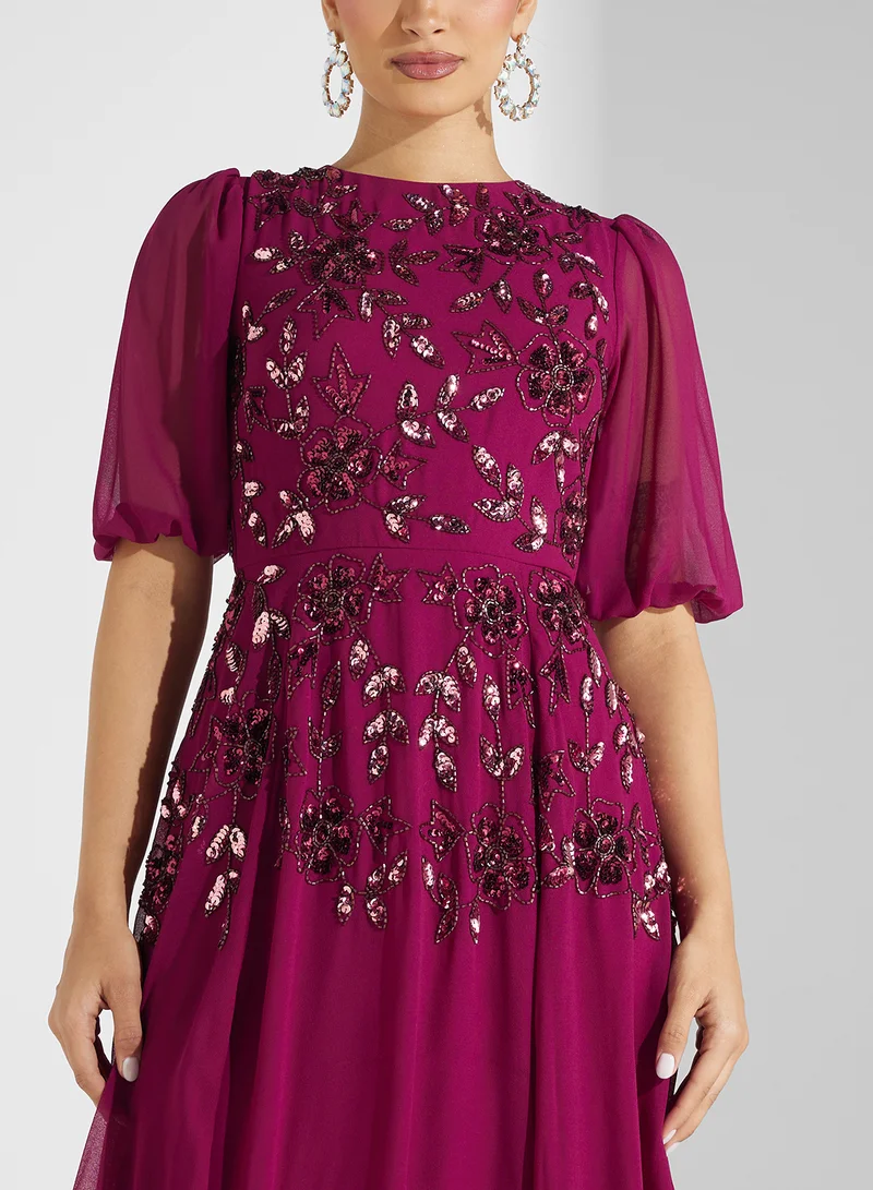 Frock and Frill Embellished Short Sleeve Midi Dress