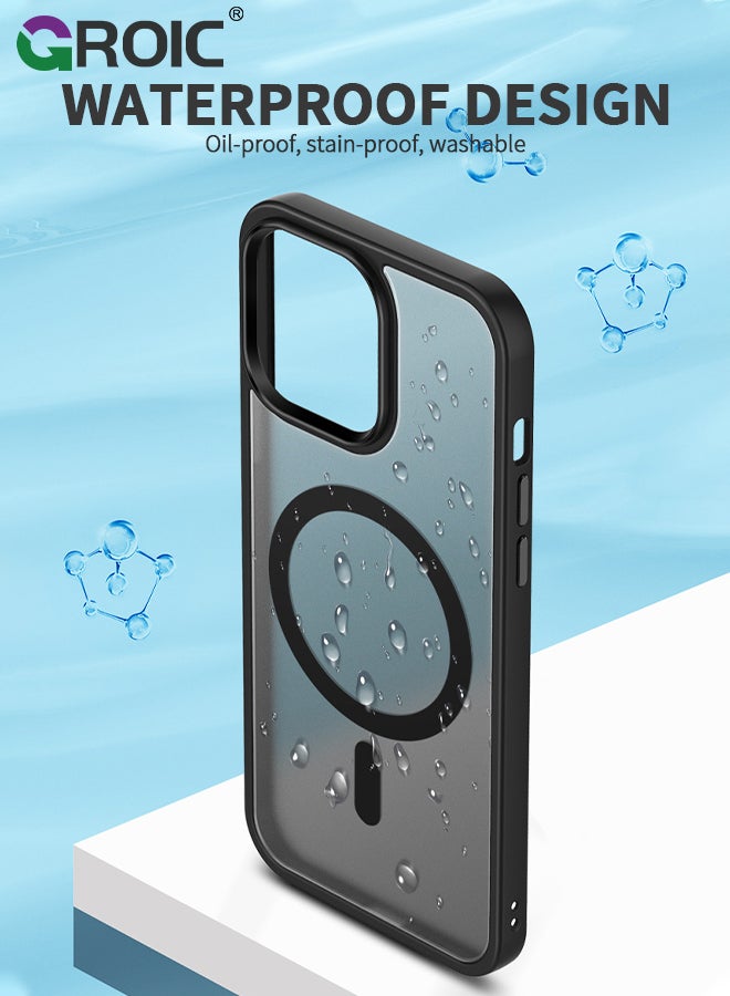 GROIC Magnetic Designed for iPhone 15 Pro Black Case, Protection & Compatible with MagSafe, Translucent Matte Back with Soft Edge Phone Case - Image 4