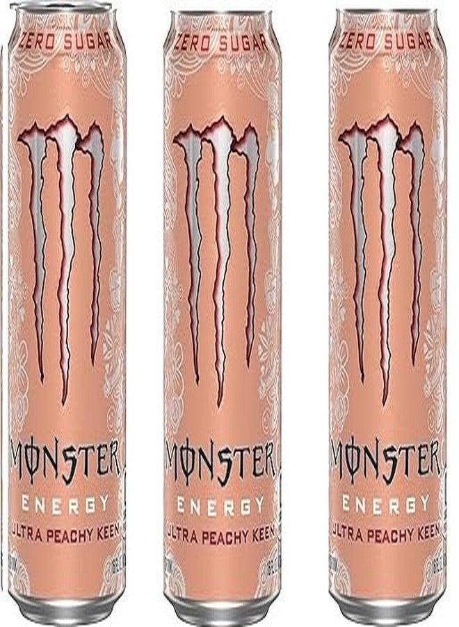 Monster Energy Ultra Peachy Keen Zero Sugar Energy Drink, Peach Flavored Beverage, 16 fl oz Can Each 500ml X Pack Of 3 (Product Of USA) - Image 1