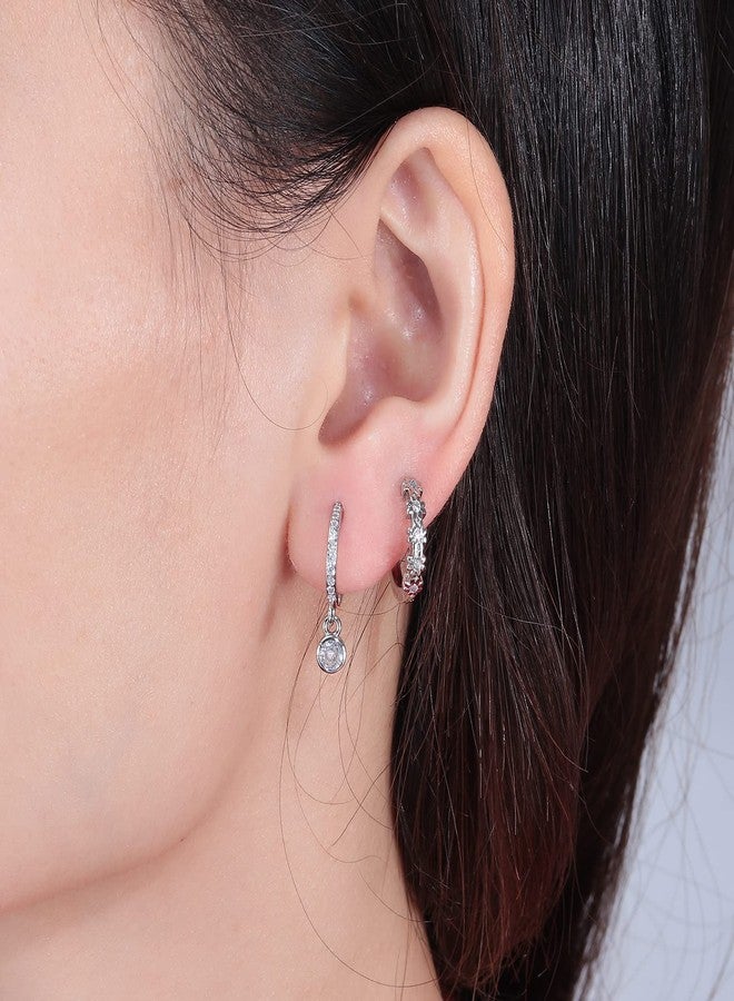 CiNily Women's Hypoallergenic White CZ Dangle Earrings Set, 2 Pairs, 14k White Gold Plated, Lightweight, Dainty, Small, Cubic Zirconia, Cartilage Sensitive Ears - Image 2
