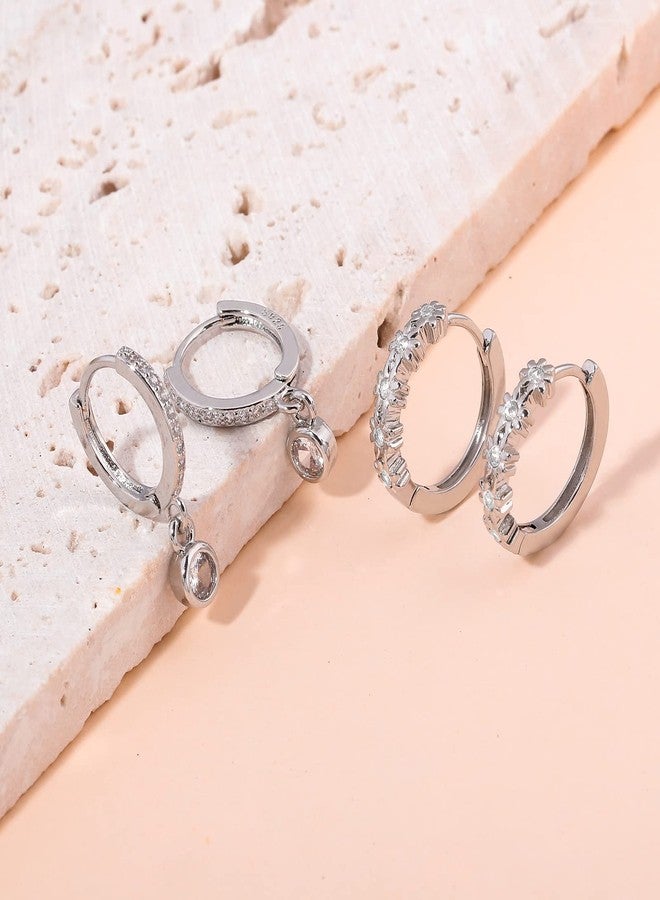 CiNily Women's Hypoallergenic White CZ Dangle Earrings Set, 2 Pairs, 14k White Gold Plated, Lightweight, Dainty, Small, Cubic Zirconia, Cartilage Sensitive Ears - Image 4