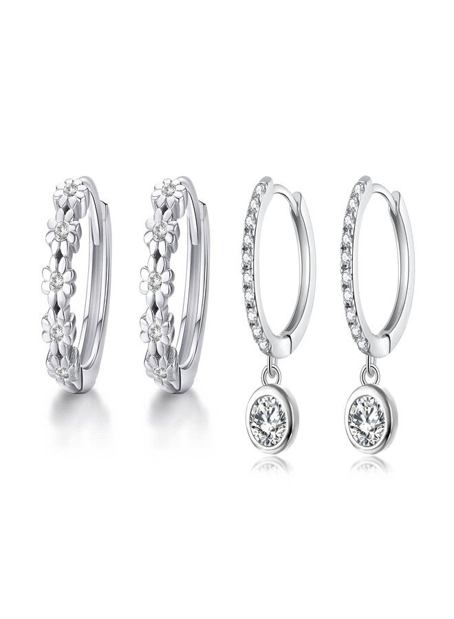 CiNily Women's Hypoallergenic White CZ Dangle Earrings Set, 2 Pairs, 14k White Gold Plated, Lightweight, Dainty, Small, Cubic Zirconia, Cartilage Sensitive Ears - Image 1