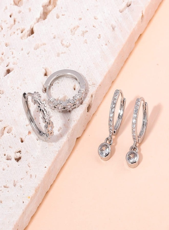 CiNily Women's Hypoallergenic White CZ Dangle Earrings Set, 2 Pairs, 14k White Gold Plated, Lightweight, Dainty, Small, Cubic Zirconia, Cartilage Sensitive Ears - Image 3