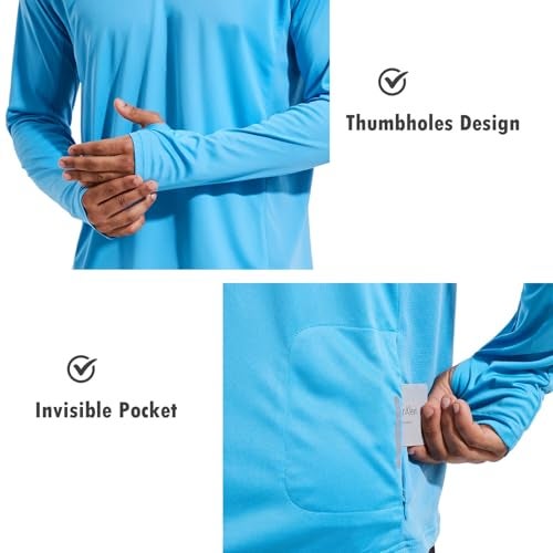 baleaf Men's UV SPF Hoodie Shirt UPF 50+ Sun Protection Long Sleeve T-Shirts with Mask Rash Guard Fishing Lightweight Blue Size L - Image 3