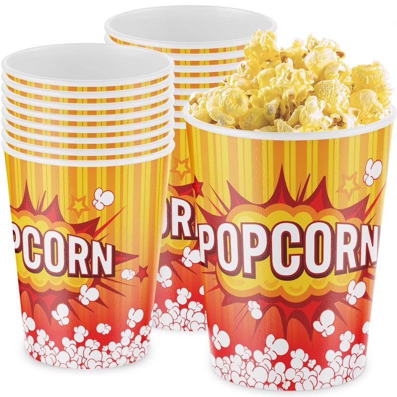 Leakproof Super Durable 32oz Popcorn Cups 100 Pack GreaseProof Disposable Pop Corn Tubs With Cool Design Are the Ultimate Movie Theater Accessory Large Containers Great for Any Party or Event