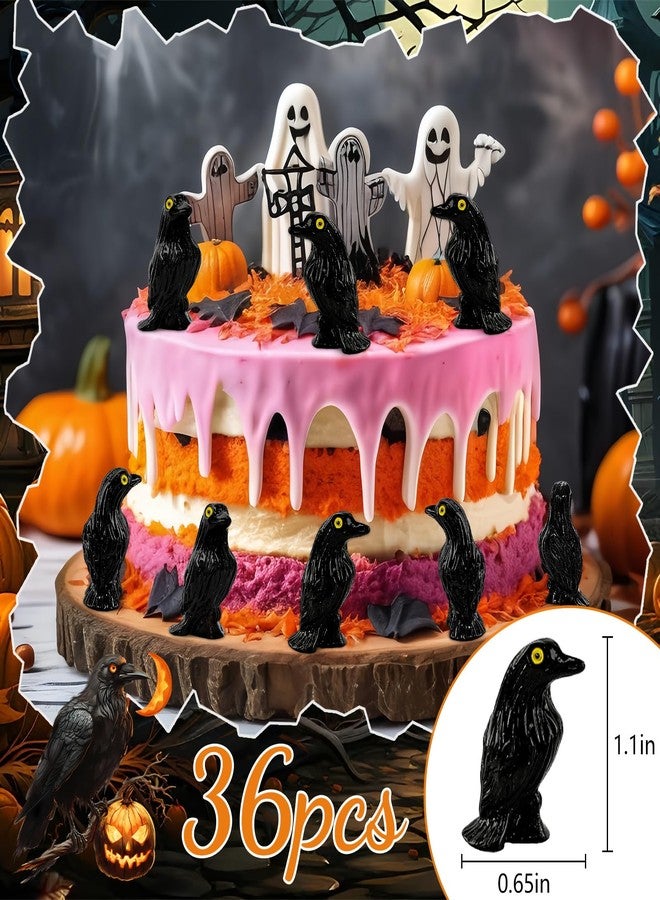 Lukinuo Mini Resin Crows Figures 36pcs Miniature Crows Figurines Tiny Black Raven Figurine Mini Black Bird Figurine Raven Cake Topper Halloween Bird Ornaments for Halloween Scene Cupcake Decor - Image 2