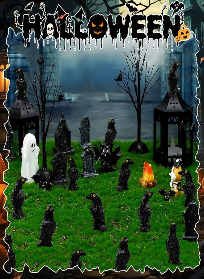 Lukinuo Mini Resin Crows Figures 36pcs Miniature Crows Figurines Tiny Black Raven Figurine Mini Black Bird Figurine Raven Cake Topper Halloween Bird Ornaments for Halloween Scene Cupcake Decor - Image 3