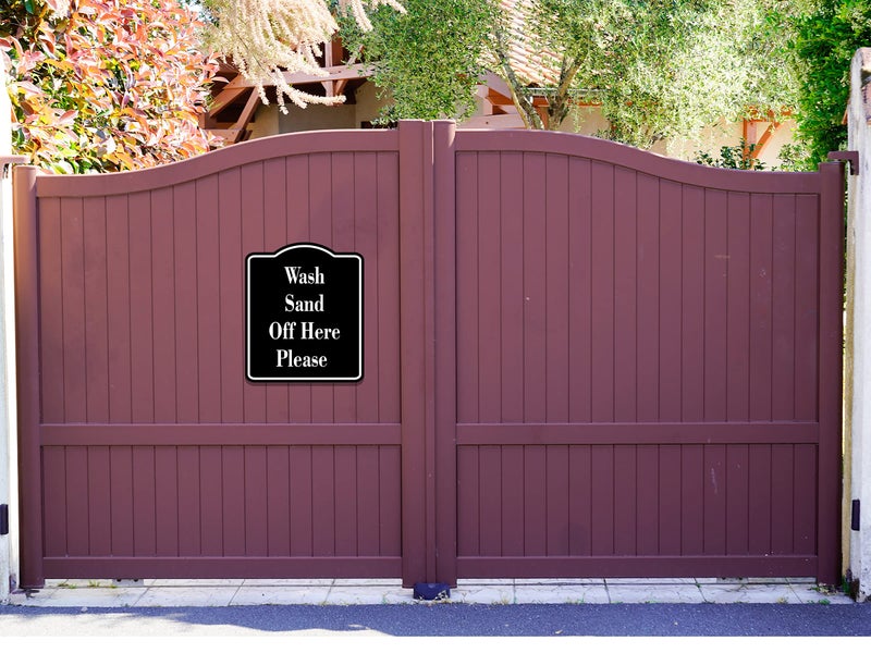 Work House Signs Wash Sand Off Here Please BLACK Aluminum Composite Sign, 8.5"x10" – Durable Safety Signage for Entry, Outdoor or Indoor Use, Cleaning Area, Entryway, & Front Door - Wall Mountable Panel, Weatherproof - Image 2