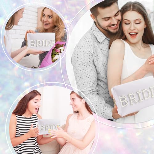 MAYCREATE® Bride Makeup Pouch Toiletry Bag Fashion Pearl Rhinestone BRIDE Zipper Pouch PU Organizer Bag Utility Bridesmaid Gift Bag Wedding Token Gift Bag, 20.5x8x12.5cm - Image 5
