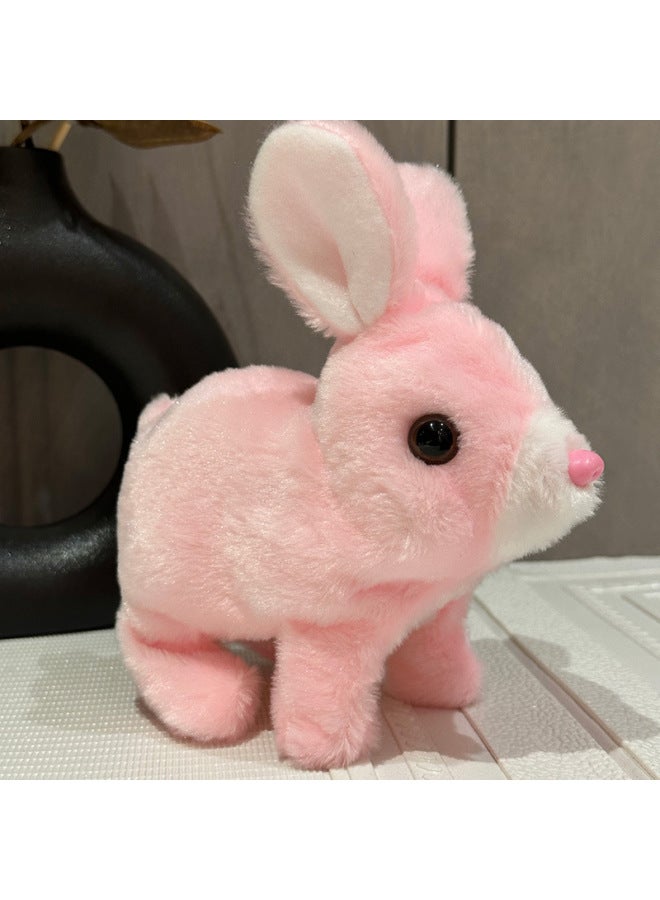 Cute Pet Toy Simulation Plush Electric Rabbit Voice Will Jump Tail Wagging Short Hair Cartoon Doll Doll Wholesale-Color:Electric Short-haired Rabbit (powder)-Height:18cm  - Image 1