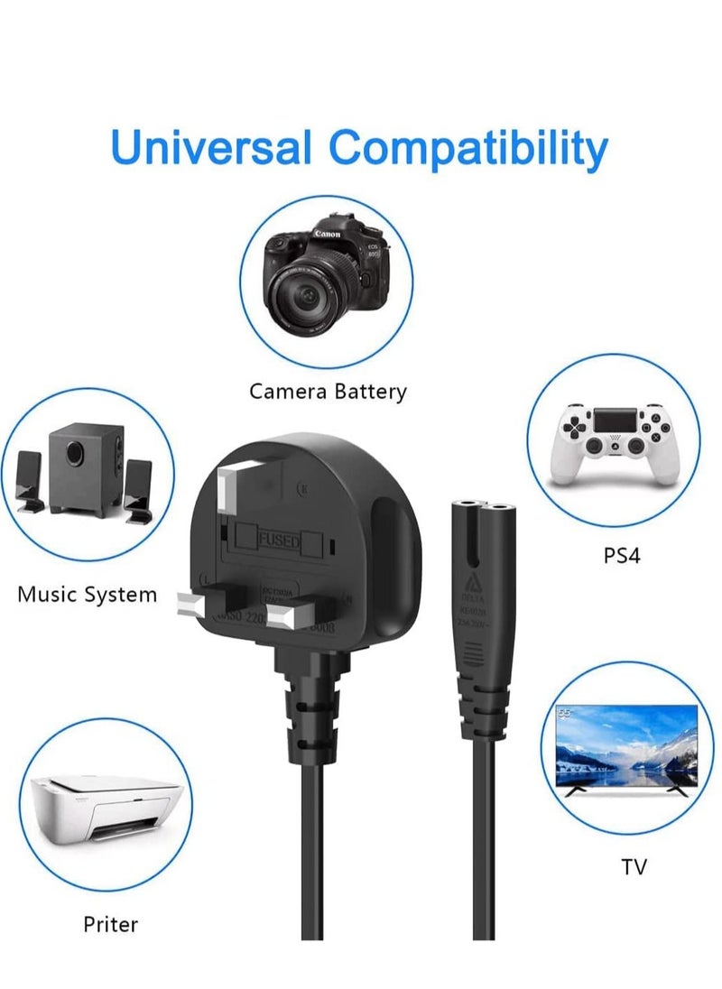 2Pcs 0.5M Power Cable 3 Pin IEC C7 UK Mains Plug To Figure 8 Connector Socket Power Cord Leads For Samsung LG TCL Sony TV PS5 PS4 PS3 PC Monitors Computer Printer Camera Home Audio