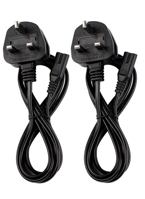 2Pcs 0.5M Power Cable 3 Pin IEC C7 UK Mains Plug To Figure 8 Connector Socket Power Cord Leads For Samsung LG TCL Sony TV PS5 PS4 PS3 PC Monitors Computer Printer Camera Home Audio