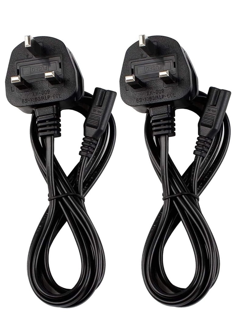 2Pcs 0.5M Power Cable 3 Pin IEC C7 UK Mains Plug To Figure 8 Connector Socket Power Cord Leads For Samsung LG TCL Sony TV PS5 PS4 PS3 PC Monitors Computer Printer Camera Home Audio