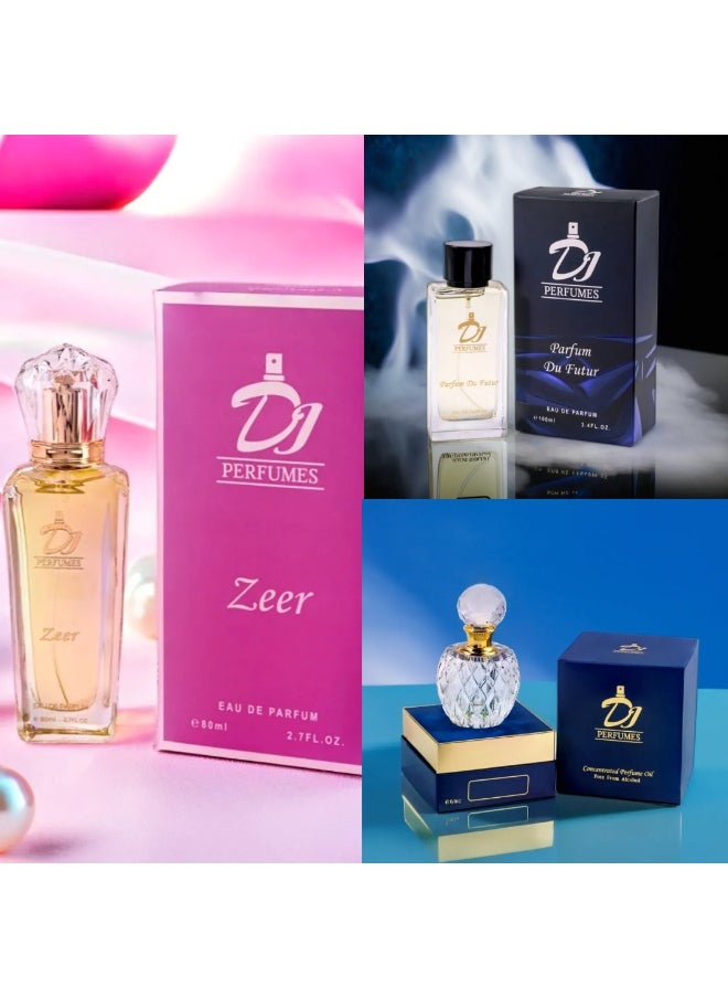 عطور دي جي مجموعة دي جي سيف الكبيرة من 3 قطع (عطر دو فوتور، زير، وزيت 6 مل) 