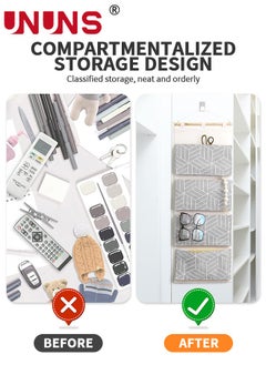 UNUNS Over Door Hanging Storage Bags,Wall Mount Closet Organizer,4 Big Pockets Linen Cotton Fabric Hanging Shelves,Multi-Functional Organizer For Living Room Bedroom Bathroom File Magazine,Grey 80x30cm  - Image 2