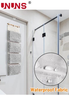 UNUNS Over Door Hanging Storage Bags,Wall Mount Closet Organizer,4 Big Pockets Linen Cotton Fabric Hanging Shelves,Multi-Functional Organizer For Living Room Bedroom Bathroom File Magazine,Grey 80x30cm  - Image 4