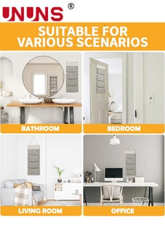 UNUNS Over Door Hanging Storage Bags,Wall Mount Closet Organizer,4 Big Pockets Linen Cotton Fabric Hanging Shelves,Multi-Functional Organizer For Living Room Bedroom Bathroom File Magazine,Grey 80x30cm  - Image 5