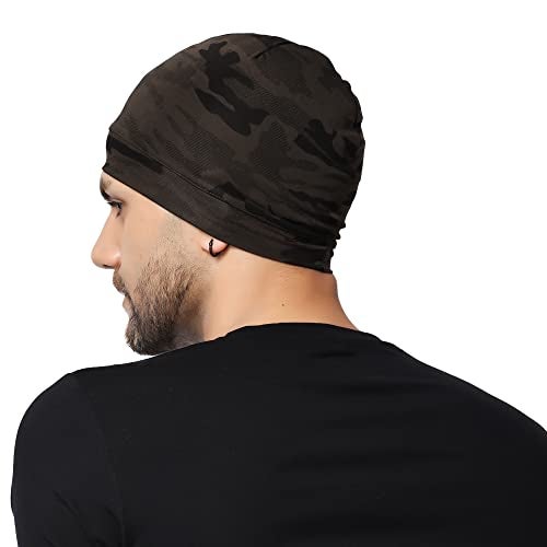 PAROPKAR Polyester Skull Cap Helmet Liner Cap for Men - Motorcycle, Cycling, Football Head Beanie & Hard Hat Liner - Sweat Wicking Cap (Olive Army), Free Size - Image 2
