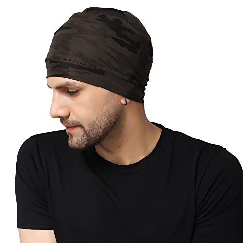 PAROPKAR Polyester Skull Cap Helmet Liner Cap for Men - Motorcycle, Cycling, Football Head Beanie & Hard Hat Liner - Sweat Wicking Cap (Olive Army), Free Size - Image 3