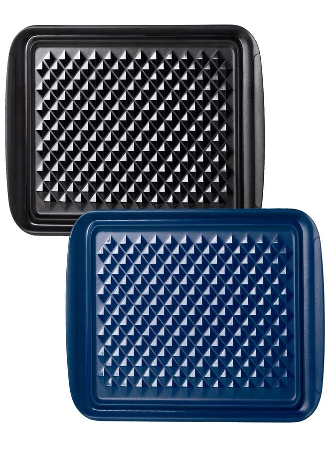 ZAROCRUS Melamine Grilling Prep and Serve Trays, Set of 2 Melamine Rectangular Serving Trays/Platters with Handle for Outdoor Parties and BBQ, Dishwasher Safe Food Tray,17''x10.5''. Blue and Black - Image 1