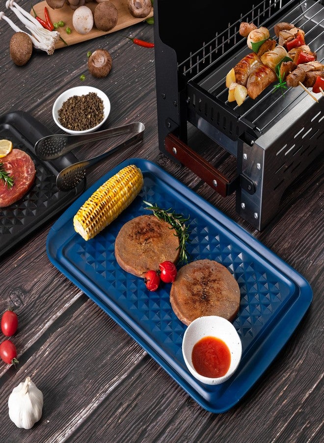 ZAROCRUS Melamine Grilling Prep and Serve Trays, Set of 2 Melamine Rectangular Serving Trays/Platters with Handle for Outdoor Parties and BBQ, Dishwasher Safe Food Tray,17''x10.5''. Blue and Black - Image 4