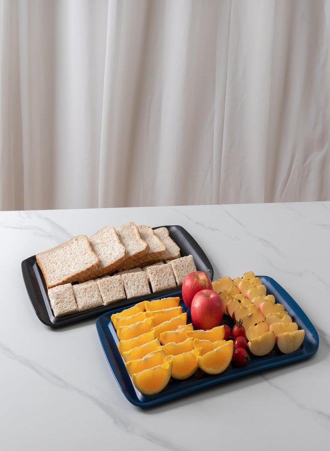 ZAROCRUS Melamine Grilling Prep and Serve Trays, Set of 2 Melamine Rectangular Serving Trays/Platters with Handle for Outdoor Parties and BBQ, Dishwasher Safe Food Tray,17''x10.5''. Blue and Black - Image 5