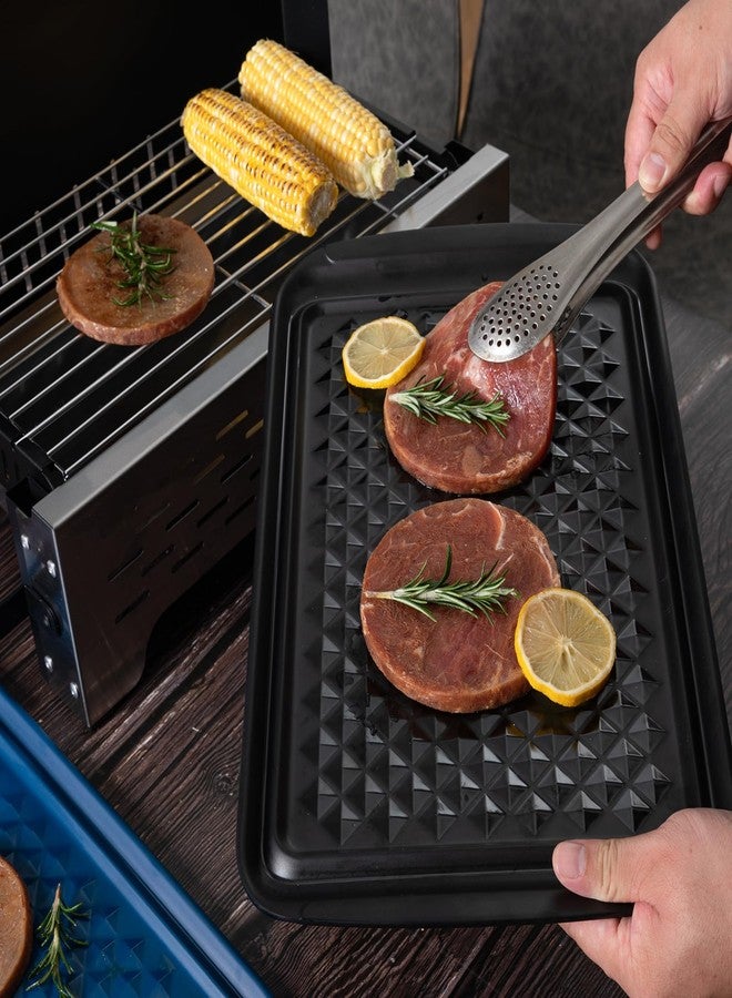 ZAROCRUS Melamine Grilling Prep and Serve Trays, Set of 2 Melamine Rectangular Serving Trays/Platters with Handle for Outdoor Parties and BBQ, Dishwasher Safe Food Tray,17''x10.5''. Blue and Black - Image 3