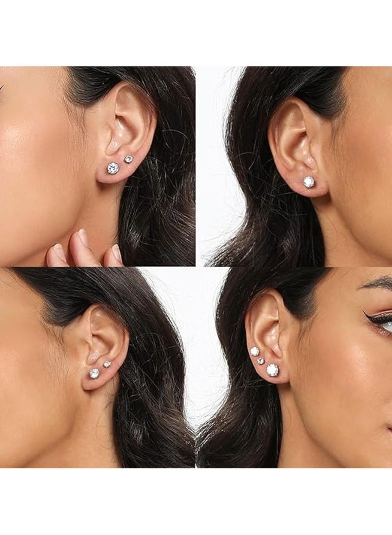 Huitich Silver Color Plated Cubic Zirconia Stud Earrings Set 5 Pairs  - Image 4