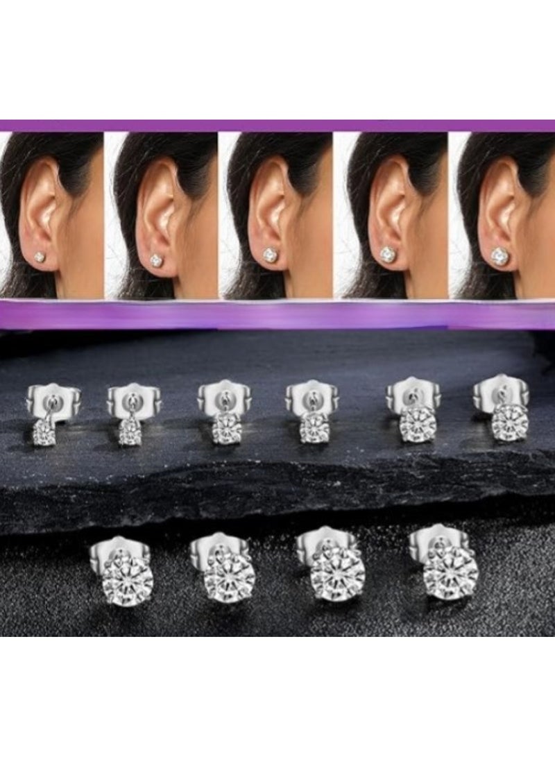 Huitich Silver Color Plated Cubic Zirconia Stud Earrings Set 5 Pairs  - Image 3