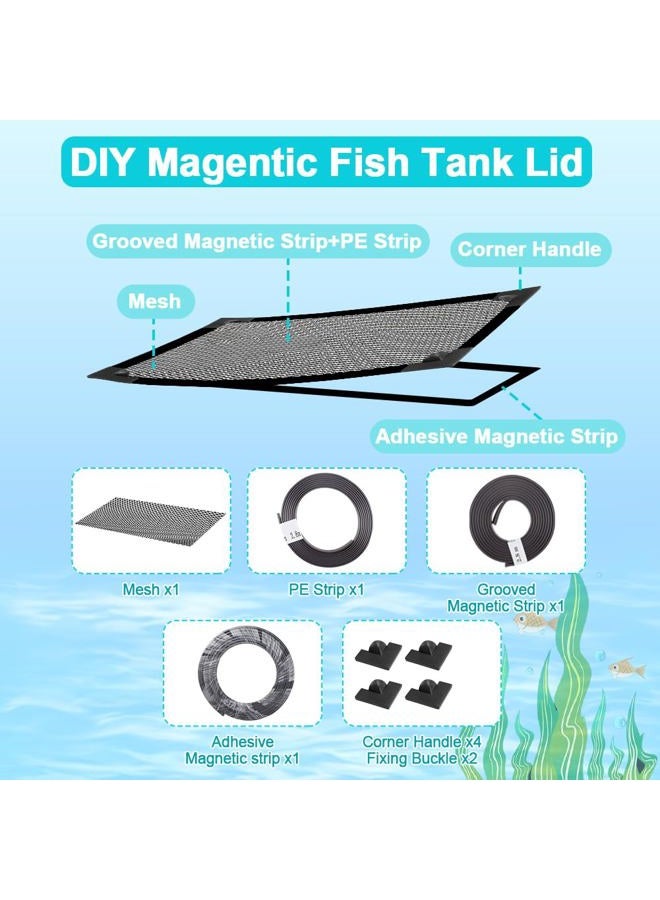 Jaxbo Magnetic Aquarium Cover Lid, DIY Fish Tank lid Anti-Jumping net Cover mesh Terrarium lid Aquarium Hood，Adjustable Size Fit Tank Size Max 35''X19'' - Image 2