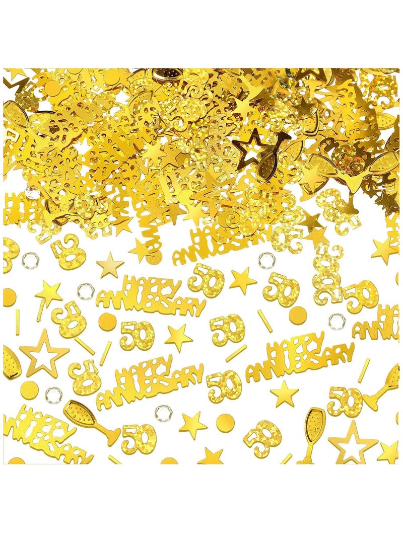 SYOSI Confetti for 50th Happy Anniversary and 50th Party, Confetti Metallic Foil Star Circles Mix Confetti for Table Decorations Party Supplies DIY Art Gold, 150g - Image 1