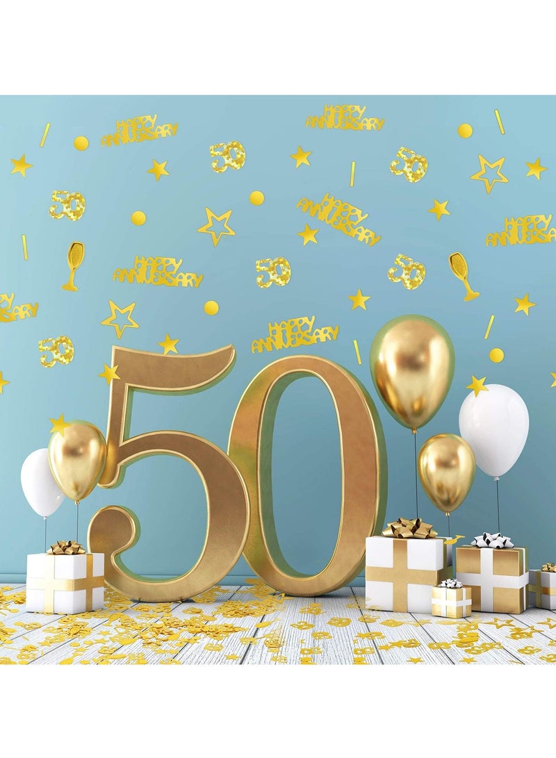 SYOSI Confetti for 50th Happy Anniversary and 50th Party, Confetti Metallic Foil Star Circles Mix Confetti for Table Decorations Party Supplies DIY Art Gold, 150g - Image 4