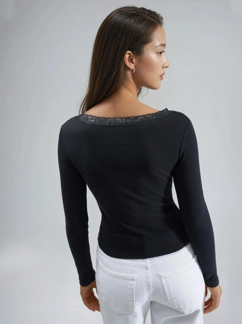 BUSEM Slim Fit V-Neck Blouse with Lace Detail - Image 3